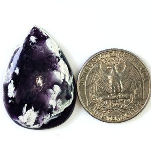 Natural Kammererite cabochon with rare lavender magenta color and silky shine, polished dome, 4.5x23x33mm for collectors and jewelry.
