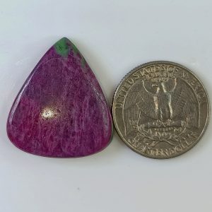 Genuine Ruby in Zoisite cabochon with rich green zoisite and vibrant red ruby inclusions, polished dome finish, 29x25x5mm.