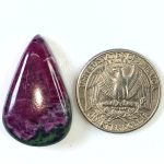 Natural Ruby in Zoisite cabochon gemstone with red ruby crystals in green zoisite, polished dome, 7x19x31mm for jewelry making.