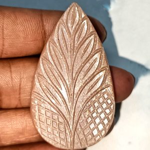 Hand Carved Peach Moonstone with Sunstone inclusions 47×27mm polished cabochon for jewelry making and crystal healing.