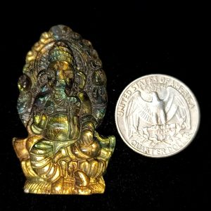 Carved Labradorite Lord Ganesha 47×38mm hand-carved gemstone figurine with blue and golden flashes.